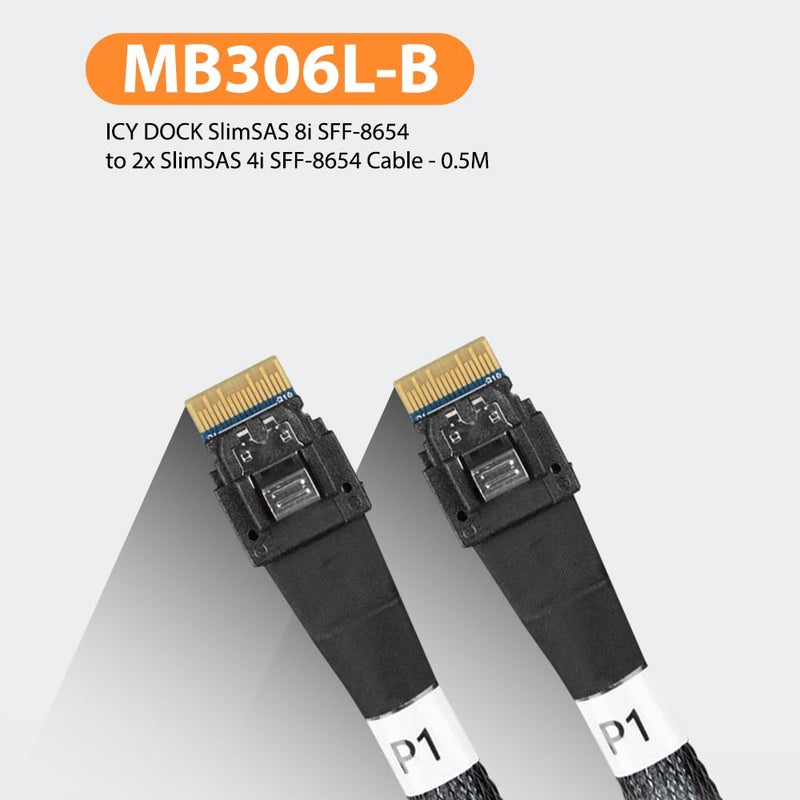 Icy Dock كابل MB306L-B SlimSAS 8i SFF-8654 إلى 2X SlimSAS 4i SFF-8654 - 0.5م - Image 4